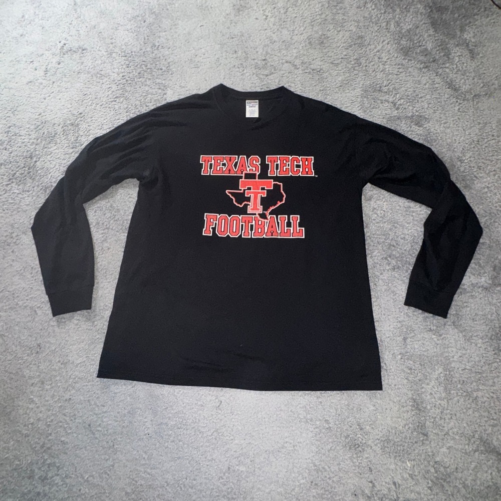 Jerzees Texas Tech Football Long Sleeve Shirt Mens XL Black Red Raiders Graphic